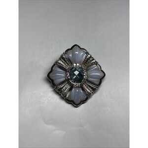 Judith Ripka 925 Silver Lace Agate & Blue Topaz Enhancer Brooch Pin Pendant